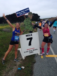 Celebrating Marathon #7 at Mile #7 of Big Sur with Julie, Marathon Goddess!